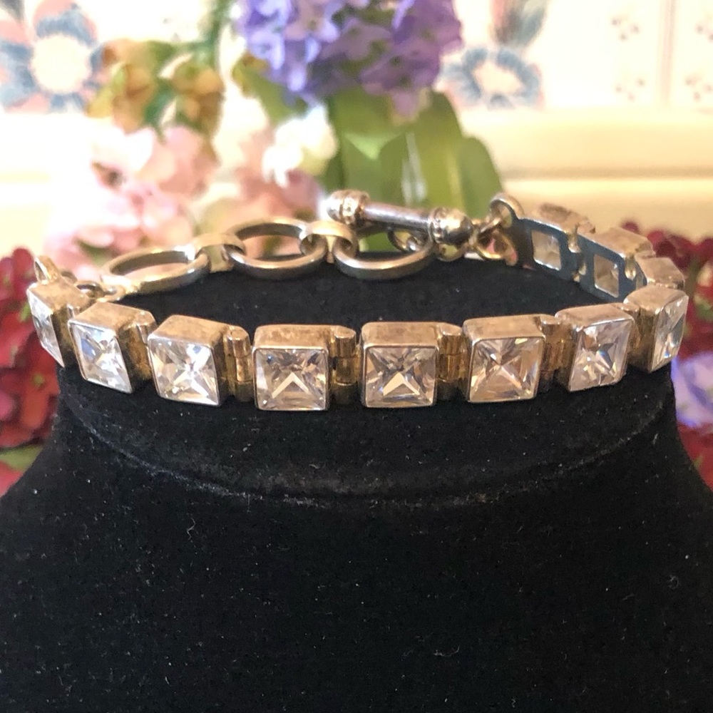 Vintage Silpada Sterling Silver and Faceted Square Cubic Zirconia Bracelet B0994